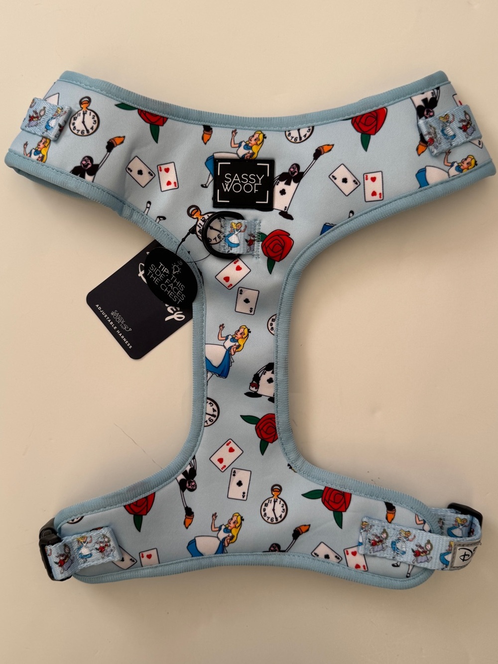Dog Harness (L) Pets Blue with Alice in Wonderland Theme Disney Sassy Woof